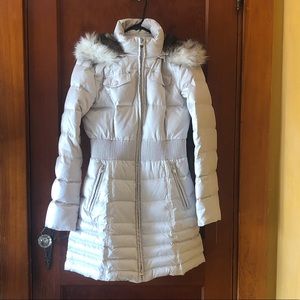 Off white jacket with faux fur detachable hood